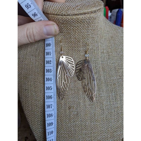 Gold Butterfly Wing Earrings; Cicada Wing Charms; Gold Plated; Laser Cut; Handma - Picture 8 of 10